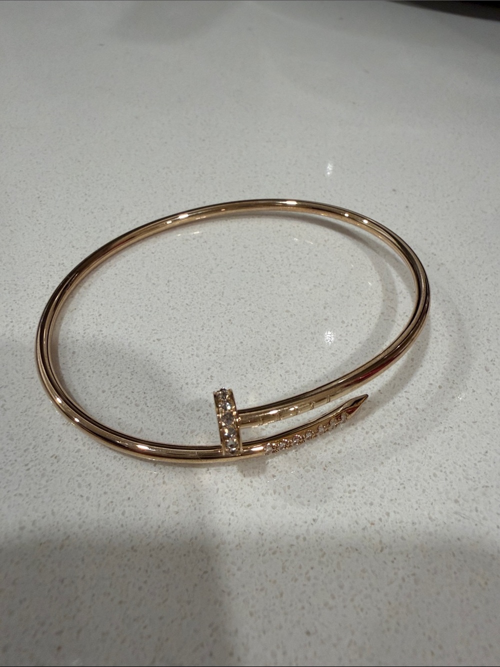 Yellow Gold plated Nail-Style Hinged Bangle Bracelet with Pavé Crystals